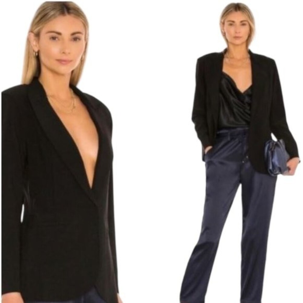 Norma Kamali Boyfriend Jacket Black Womens Sz 12 Neutral Minimalist Classic